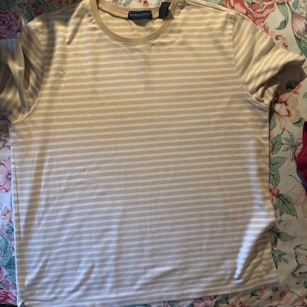 Karen Scott Women’s Short Sleeve Beige Striped Tee Size Large